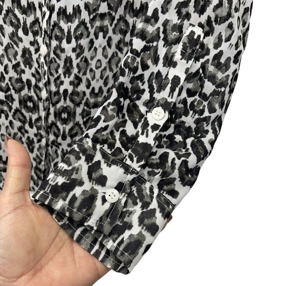 New York & Company Womens Leopard Print Button-Up Shirt Blouse SZ L - Picture 9 of 13
